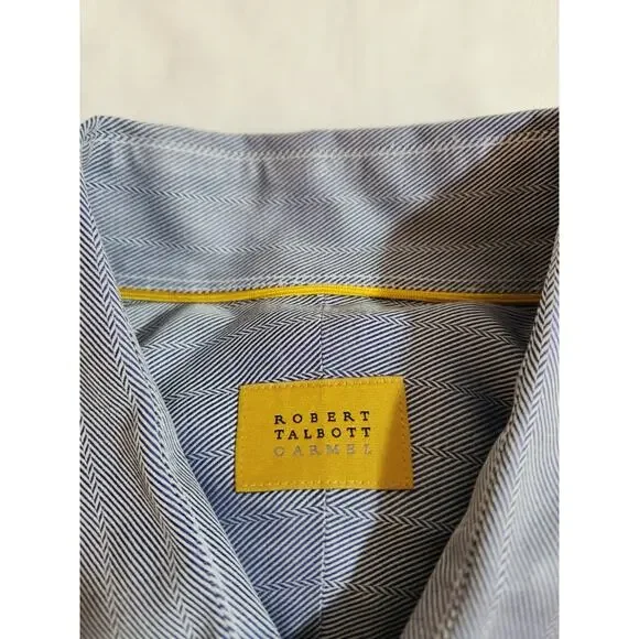 Robert Talbott Carmel 100% Cotton Shirt Mens XL Blue Herringbone Long Sleeve - Picture 2 of 13